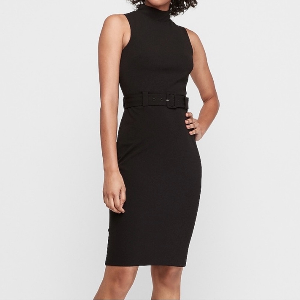 Express Black Midi Mock Neck Dress